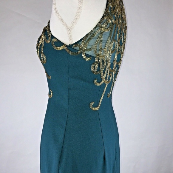 Alyce Paris Designs Sz6 Emerald Green Beaded Gown - Picture 5 of 8